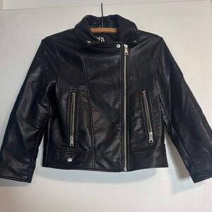 Zara Kids Black Faux Leather Moto Jacket with Asymmetrical Zip